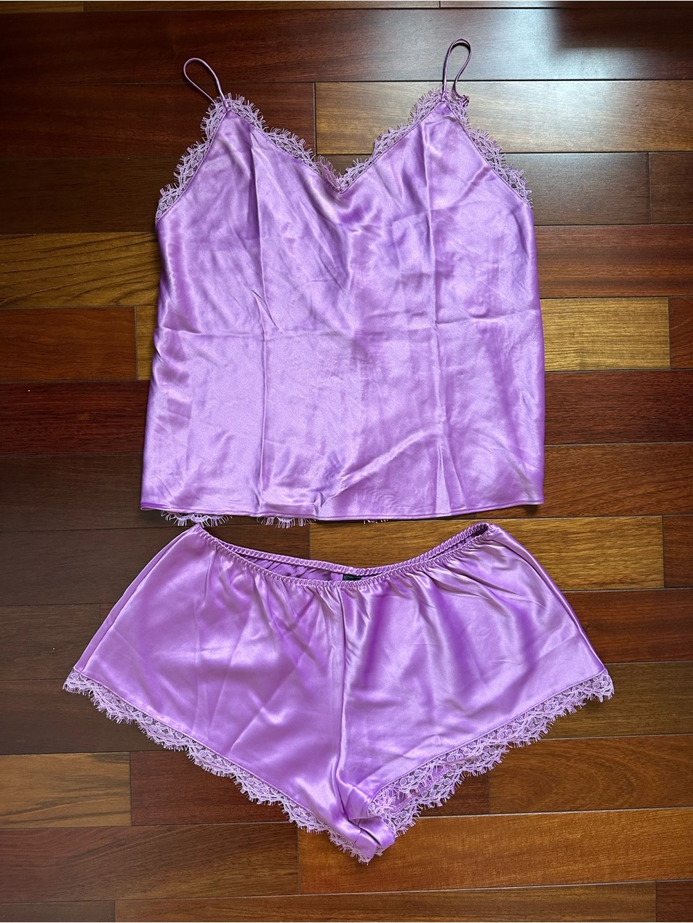 Victoria's Secret Lavender Satin Lace-Trim Cami & Shorts Set Medium